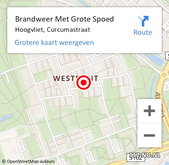 Locatie op kaart van de 112 melding: Brandweer Met Grote Spoed Naar Hoogvliet, Curcumastraat op 14 september 2023 00:48