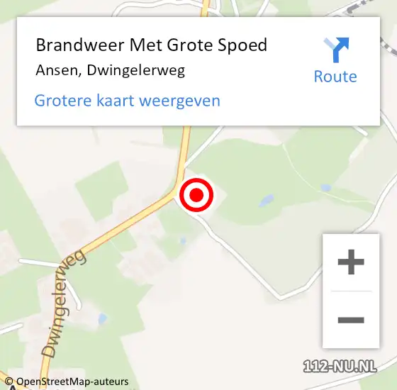 Locatie op kaart van de 112 melding: Brandweer Met Grote Spoed Naar Ansen, Dwingelerweg op 14 september 2023 01:08