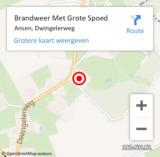 Locatie op kaart van de 112 melding: Brandweer Met Grote Spoed Naar Ansen, Dwingelerweg op 14 september 2023 01:10