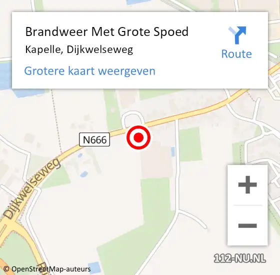 Locatie op kaart van de 112 melding: Brandweer Met Grote Spoed Naar Kapelle, Dijkwelseweg op 14 september 2023 02:54