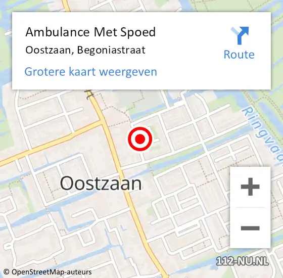 Locatie op kaart van de 112 melding: Ambulance Met Spoed Naar Oostzaan, Begoniastraat op 14 september 2023 05:44