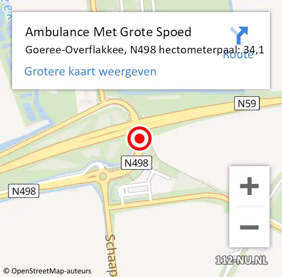 Locatie op kaart van de 112 melding: Ambulance Met Grote Spoed Naar Goeree-Overflakkee, N498 hectometerpaal: 34,1 op 14 september 2023 07:16