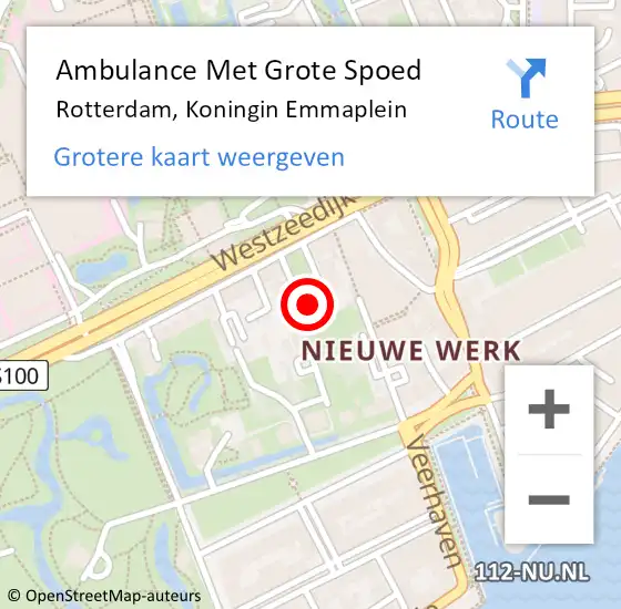 Locatie op kaart van de 112 melding: Ambulance Met Grote Spoed Naar Rotterdam, Koningin Emmaplein op 14 september 2023 07:24