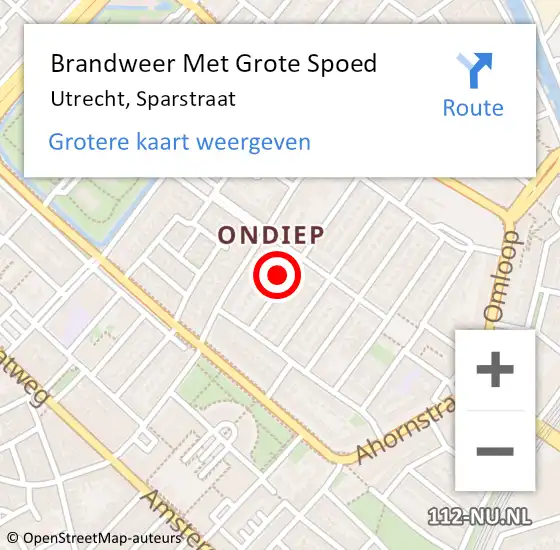 Locatie op kaart van de 112 melding: Brandweer Met Grote Spoed Naar Utrecht, Sparstraat op 14 september 2023 08:21