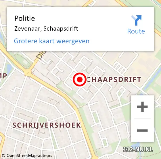 Locatie op kaart van de 112 melding: Politie Zevenaar, Schaapsdrift op 14 september 2023 08:24