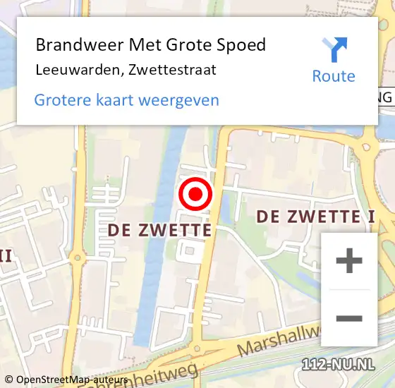 Locatie op kaart van de 112 melding: Brandweer Met Grote Spoed Naar Leeuwarden, Zwettestraat op 14 september 2023 08:50