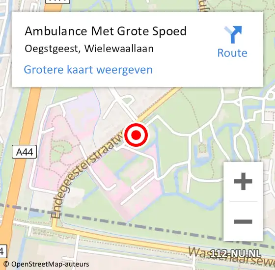 Locatie op kaart van de 112 melding: Ambulance Met Grote Spoed Naar Oegstgeest, Wielewaallaan op 14 september 2023 09:05
