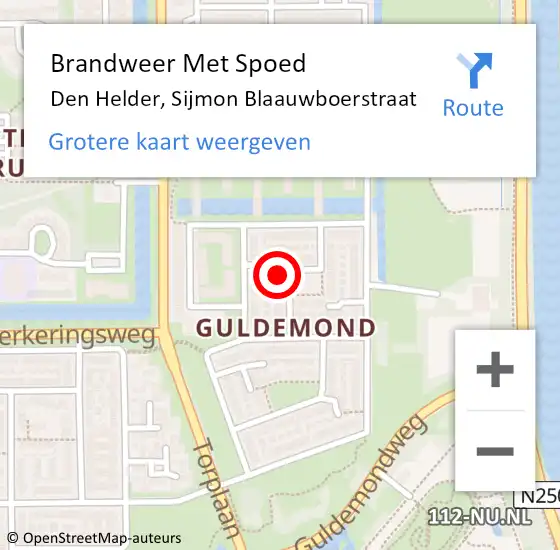 Locatie op kaart van de 112 melding: Brandweer Met Spoed Naar Den Helder, Sijmon Blaauwboerstraat op 14 september 2023 09:36