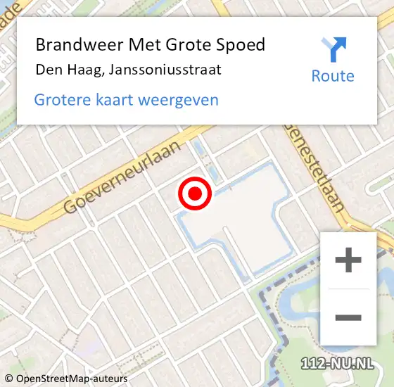 Locatie op kaart van de 112 melding: Brandweer Met Grote Spoed Naar Den Haag, Janssoniusstraat op 14 september 2023 09:51