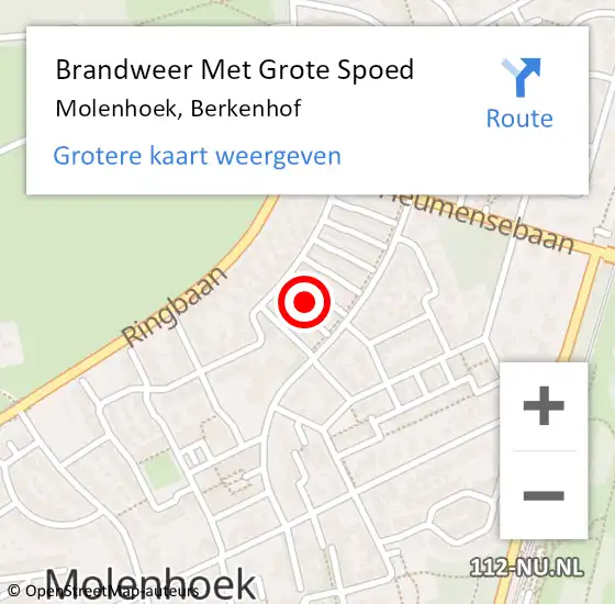 Locatie op kaart van de 112 melding: Brandweer Met Grote Spoed Naar Molenhoek, Berkenhof op 14 september 2023 09:52