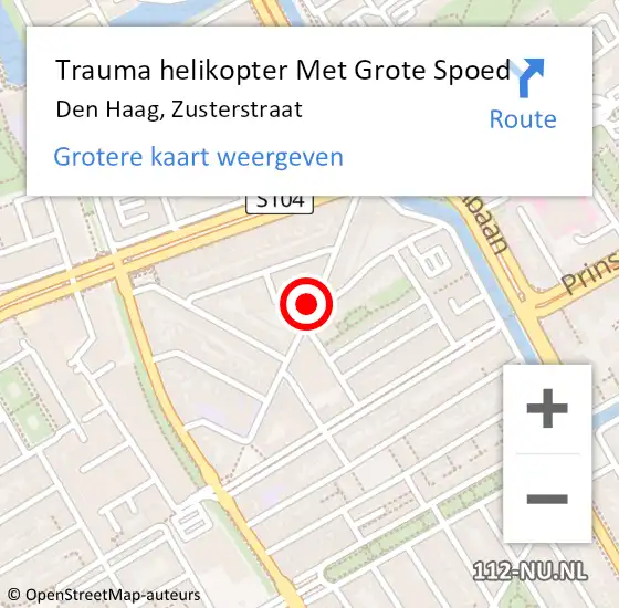 Locatie op kaart van de 112 melding: Trauma helikopter Met Grote Spoed Naar Den Haag, Zusterstraat op 14 september 2023 09:54