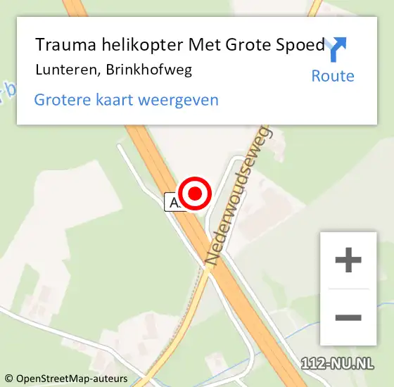 Locatie op kaart van de 112 melding: Trauma helikopter Met Grote Spoed Naar Lunteren, Brinkhofweg op 14 september 2023 10:01