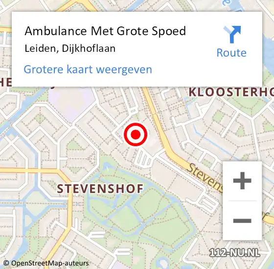 Locatie op kaart van de 112 melding: Ambulance Met Grote Spoed Naar Leiden, Dijkhoflaan op 14 september 2023 10:13