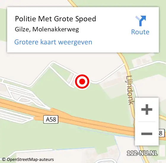 Locatie op kaart van de 112 melding: Politie Met Grote Spoed Naar Gilze, Molenakkerweg op 14 september 2023 10:18