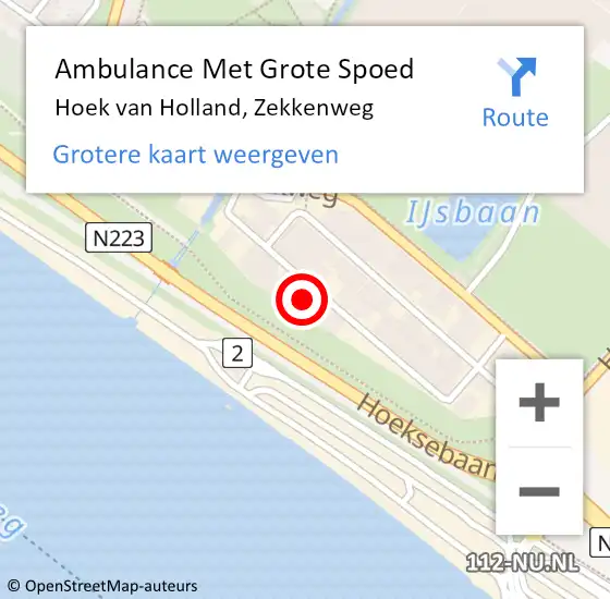 Locatie op kaart van de 112 melding: Ambulance Met Grote Spoed Naar Hoek van Holland, Zekkenweg op 14 september 2023 10:41