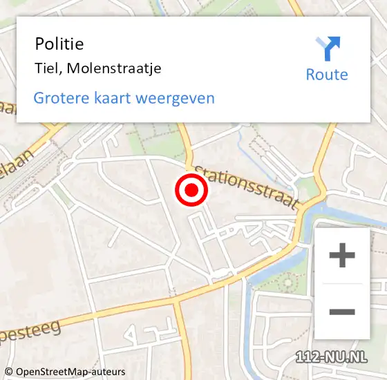 Locatie op kaart van de 112 melding: Politie Tiel, Molenstraatje op 14 september 2023 10:48