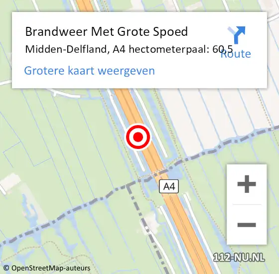 Locatie op kaart van de 112 melding: Brandweer Met Grote Spoed Naar Midden-Delfland, A4 hectometerpaal: 60,5 op 14 september 2023 10:54