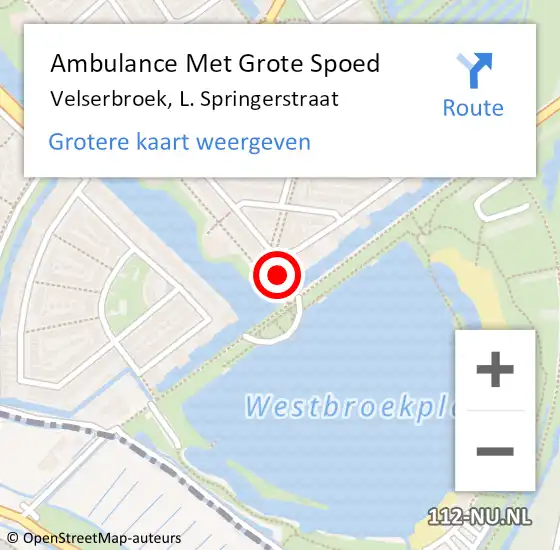 Locatie op kaart van de 112 melding: Ambulance Met Grote Spoed Naar Velserbroek, L. Springerstraat op 14 september 2023 10:58