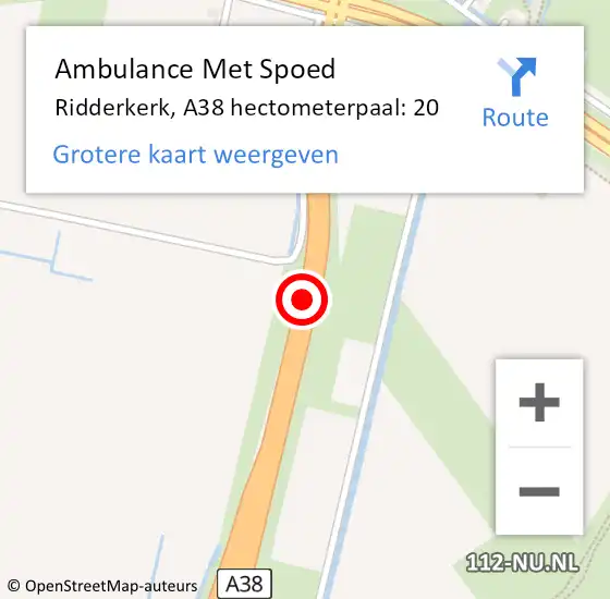 Locatie op kaart van de 112 melding: Ambulance Met Spoed Naar Ridderkerk, A38 hectometerpaal: 20 op 14 september 2023 11:43