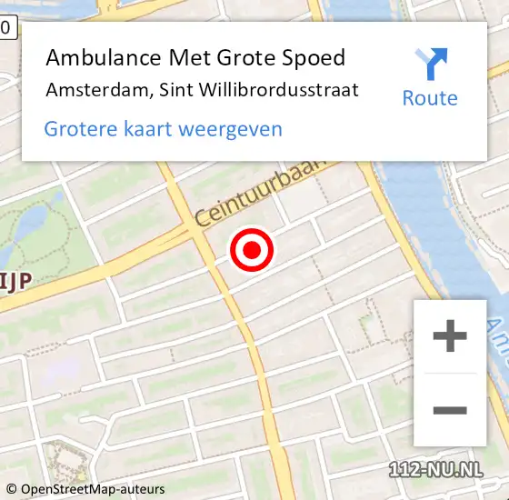 Locatie op kaart van de 112 melding: Ambulance Met Grote Spoed Naar Amsterdam, Sint Willibrordusstraat op 14 september 2023 11:45
