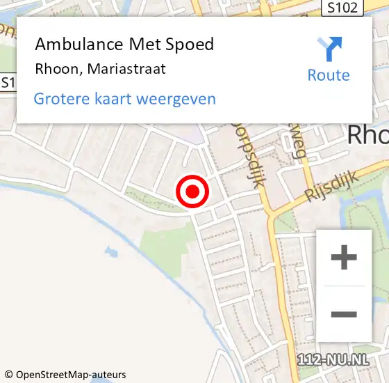 Locatie op kaart van de 112 melding: Ambulance Met Spoed Naar Rhoon, Mariastraat op 14 september 2023 12:05