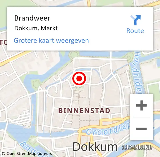 Locatie op kaart van de 112 melding: Brandweer Dokkum, Markt op 14 september 2023 12:22