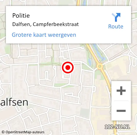 Locatie op kaart van de 112 melding: Politie Dalfsen, Campferbeekstraat op 14 september 2023 12:25