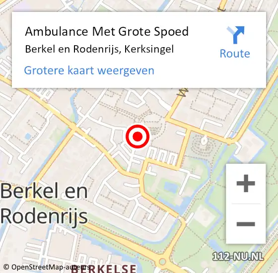 Locatie op kaart van de 112 melding: Ambulance Met Grote Spoed Naar Berkel en Rodenrijs, Kerksingel op 14 september 2023 12:26