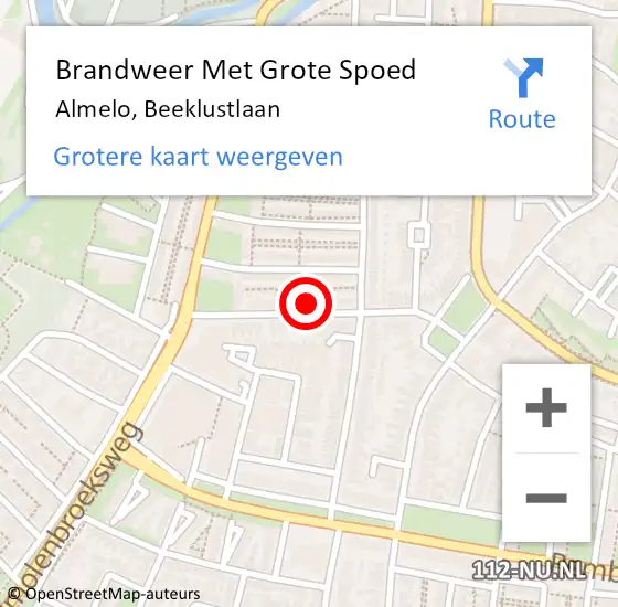 Locatie op kaart van de 112 melding: Brandweer Met Grote Spoed Naar Almelo, Beeklustlaan op 14 september 2023 12:39