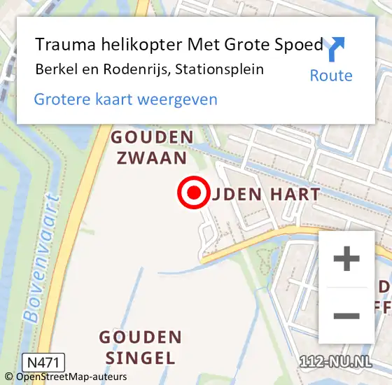 Locatie op kaart van de 112 melding: Trauma helikopter Met Grote Spoed Naar Berkel en Rodenrijs, Stationsplein op 14 september 2023 13:28