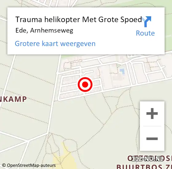 Locatie op kaart van de 112 melding: Trauma helikopter Met Grote Spoed Naar Ede, Arnhemseweg op 14 september 2023 13:41