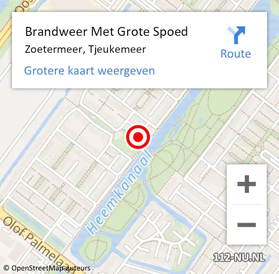 Locatie op kaart van de 112 melding: Brandweer Met Grote Spoed Naar Zoetermeer, Tjeukemeer op 14 september 2023 13:49