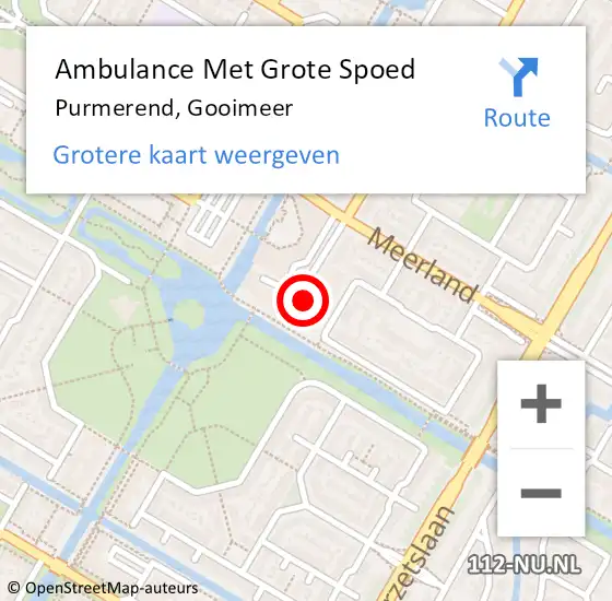 Locatie op kaart van de 112 melding: Ambulance Met Grote Spoed Naar Purmerend, Gooimeer op 14 september 2023 14:06