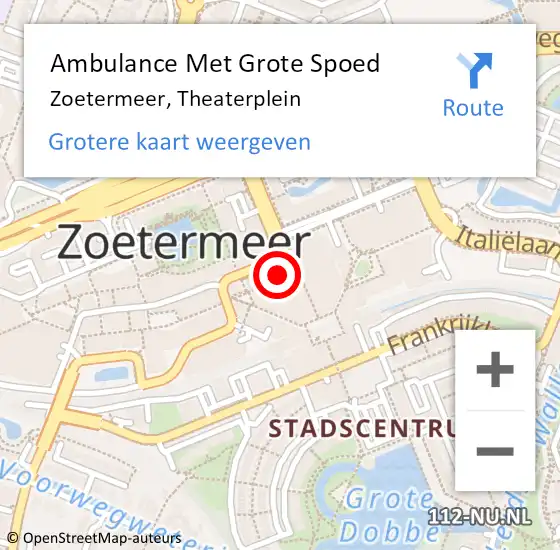 Locatie op kaart van de 112 melding: Ambulance Met Grote Spoed Naar Zoetermeer, Theaterplein op 14 september 2023 14:12