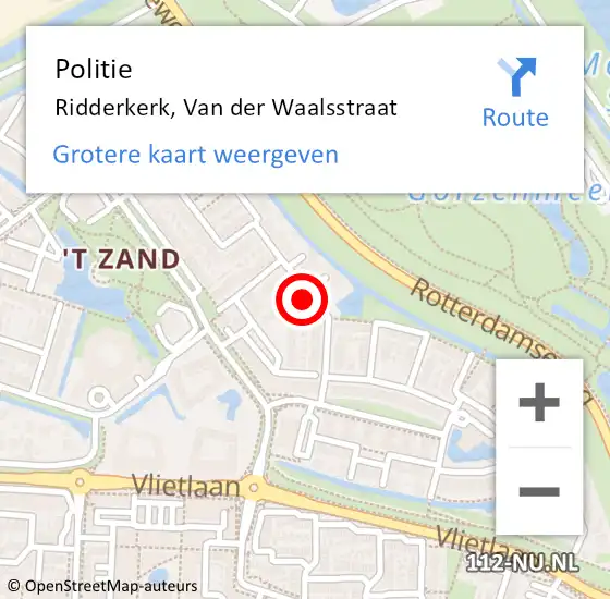 Locatie op kaart van de 112 melding: Politie Ridderkerk, Van der Waalsstraat op 14 september 2023 14:13