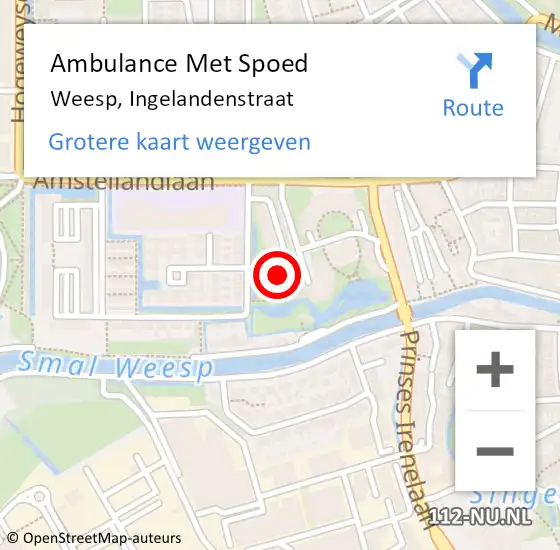 Locatie op kaart van de 112 melding: Ambulance Met Spoed Naar Weesp, Ingelandenstraat op 14 september 2023 14:23