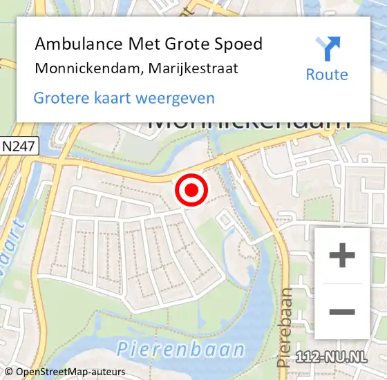 Locatie op kaart van de 112 melding: Ambulance Met Grote Spoed Naar Monnickendam, Marijkestraat op 14 september 2023 14:57