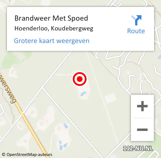 Locatie op kaart van de 112 melding: Brandweer Met Spoed Naar Hoenderloo, Koudebergweg op 14 september 2023 15:03