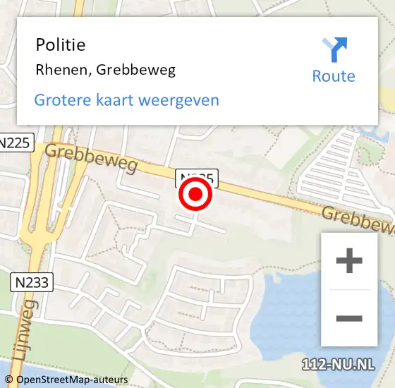 Locatie op kaart van de 112 melding: Politie Rhenen, Grebbeweg op 14 september 2023 15:16