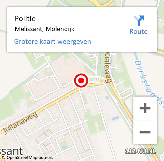 Locatie op kaart van de 112 melding: Politie Melissant, Molendijk op 14 september 2023 15:17
