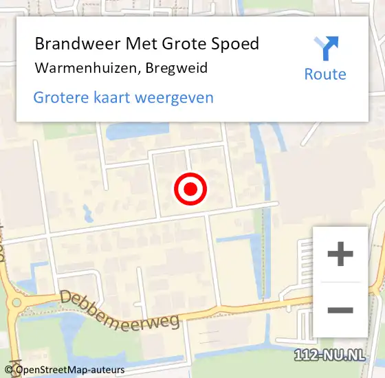 Locatie op kaart van de 112 melding: Brandweer Met Grote Spoed Naar Warmenhuizen, Bregweid op 14 september 2023 15:31