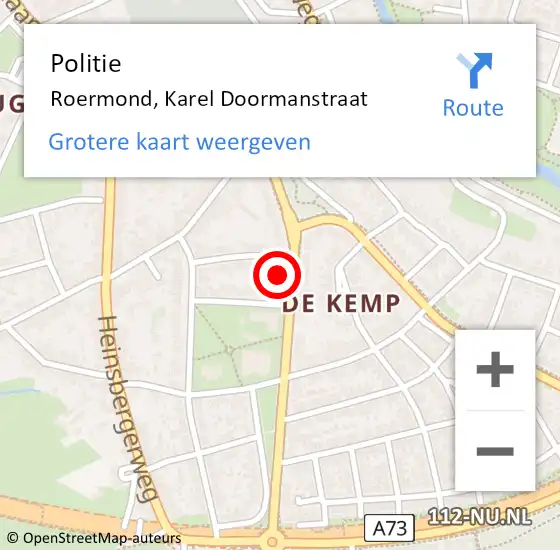 Locatie op kaart van de 112 melding: Politie Roermond, Karel Doormanstraat op 14 september 2023 15:38