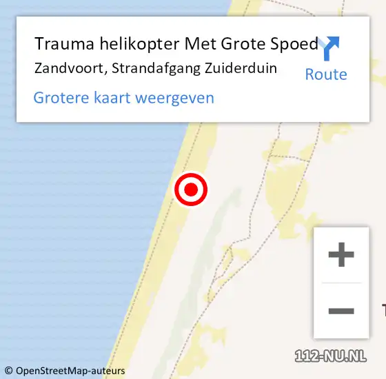 Locatie op kaart van de 112 melding: Trauma helikopter Met Grote Spoed Naar Zandvoort, Strandafgang Zuiderduin op 14 september 2023 15:41