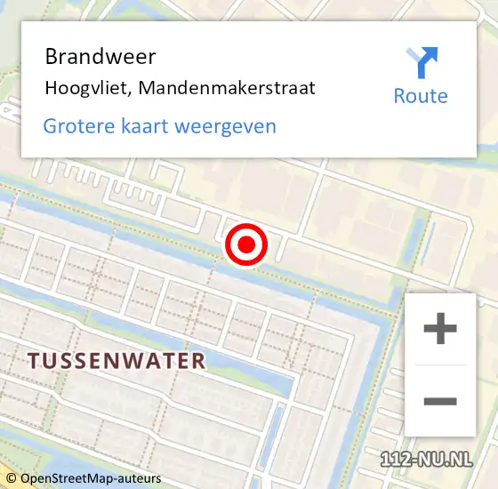 Locatie op kaart van de 112 melding: Brandweer Hoogvliet, Mandenmakerstraat op 14 september 2023 15:51