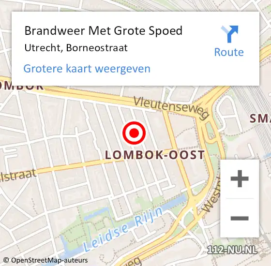 Locatie op kaart van de 112 melding: Brandweer Met Grote Spoed Naar Utrecht, Borneostraat op 14 september 2023 15:51