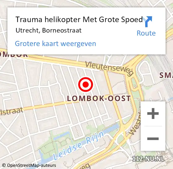 Locatie op kaart van de 112 melding: Trauma helikopter Met Grote Spoed Naar Utrecht, Borneostraat op 14 september 2023 15:55