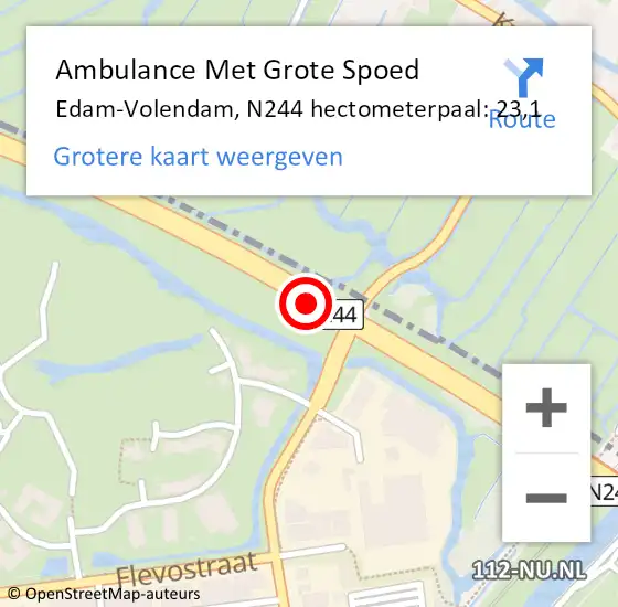 Locatie op kaart van de 112 melding: Ambulance Met Grote Spoed Naar Edam-Volendam, N244 hectometerpaal: 23,1 op 14 september 2023 16:18