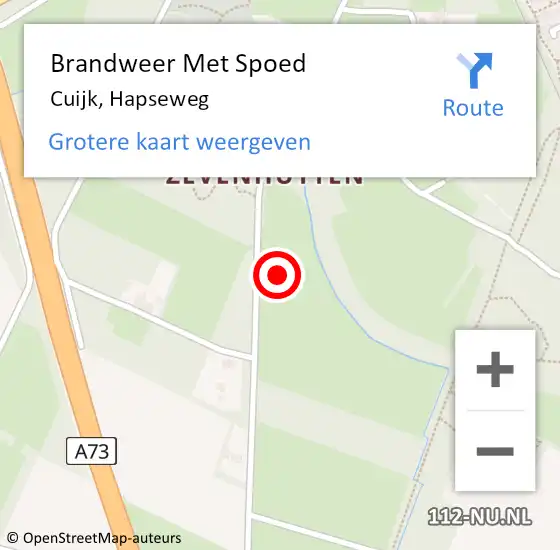 Locatie op kaart van de 112 melding: Brandweer Met Spoed Naar Cuijk, Hapseweg op 14 september 2023 16:35