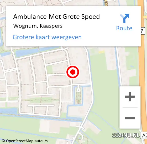 Locatie op kaart van de 112 melding: Ambulance Met Grote Spoed Naar Wognum, Kaaspers op 14 september 2023 16:50