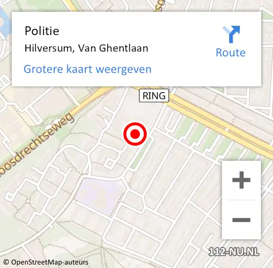 Locatie op kaart van de 112 melding: Politie Hilversum, Van Ghentlaan op 14 september 2023 16:55